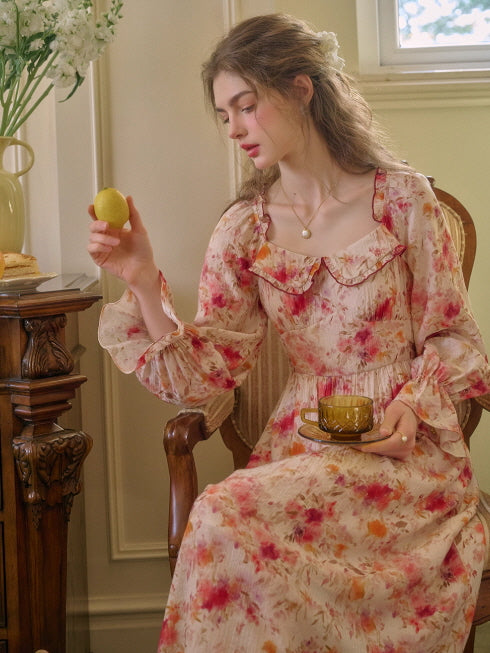 Pink Blossom Ruffle Vintage Dress