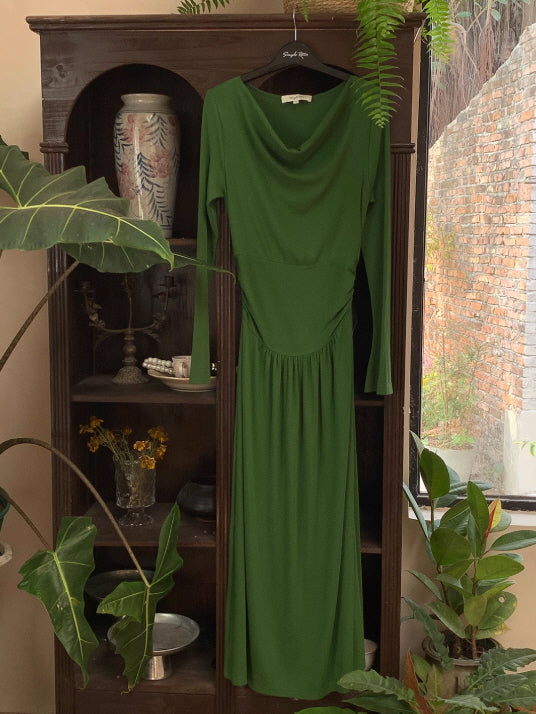 Emerald Rose Draped Long Dress
