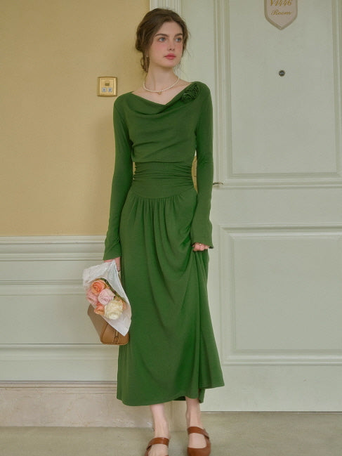 Emerald Rose Draped Long Dress