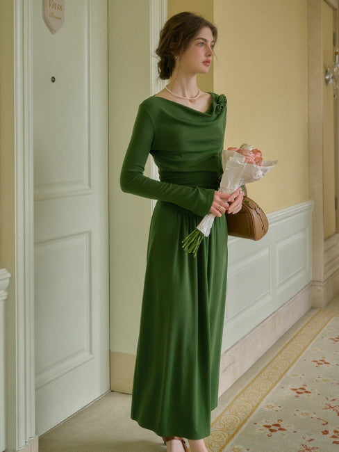 Emerald Rose Draped Long Dress