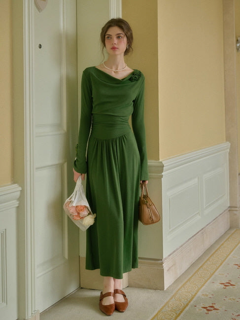 Emerald Rose Draped Long Dress