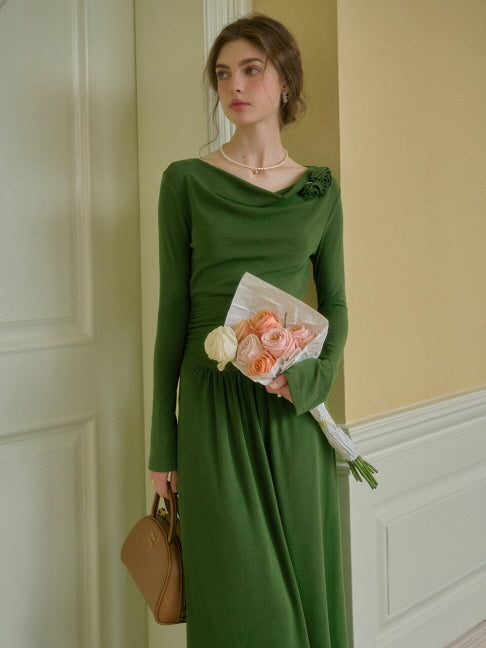 Emerald Rose Draped Long Dress