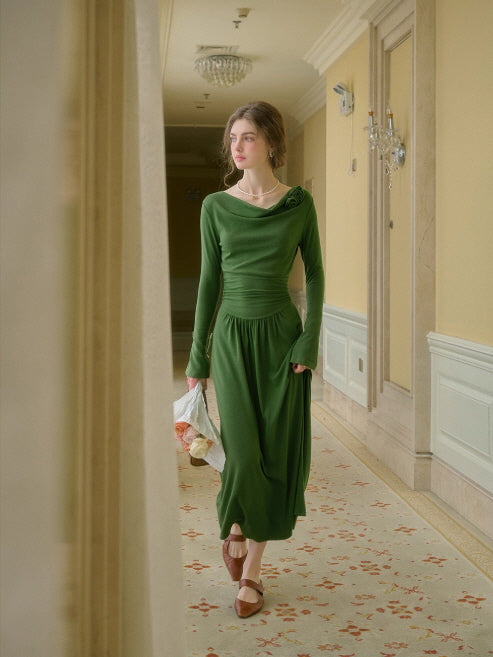 Emerald Rose Draped Long Dress