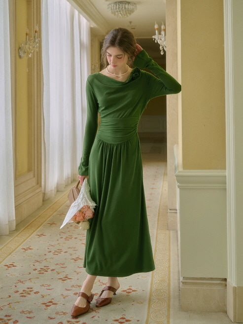 Emerald Rose Draped Long Dress