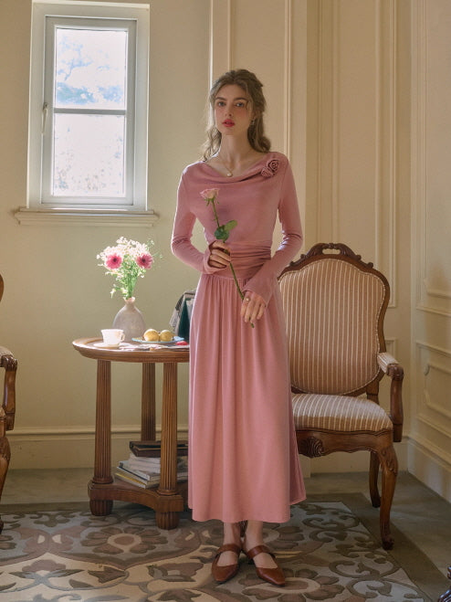 Blush Rose Draped Long Dress