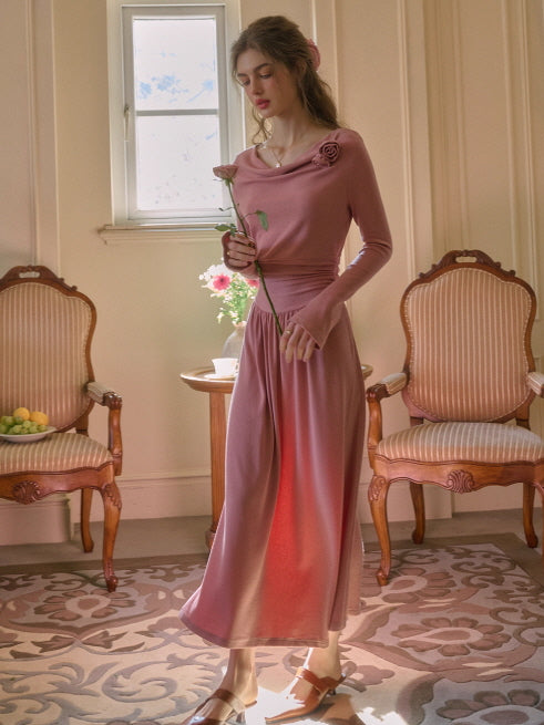 Blush Rose Draped Long Dress