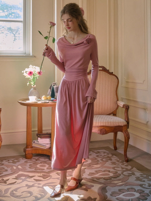 Blush Rose Draped Long Dress