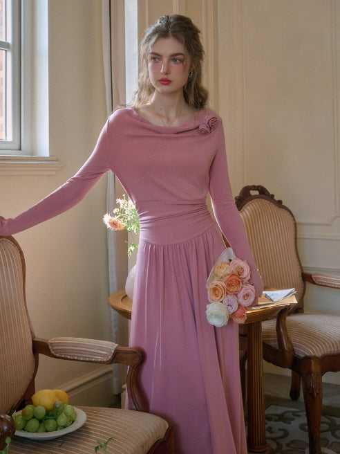 Blush Rose Draped Long Dress