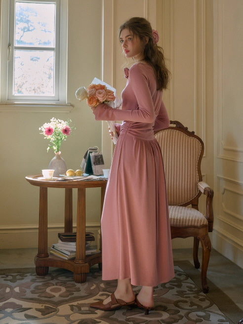 Blush Rose Draped Long Dress