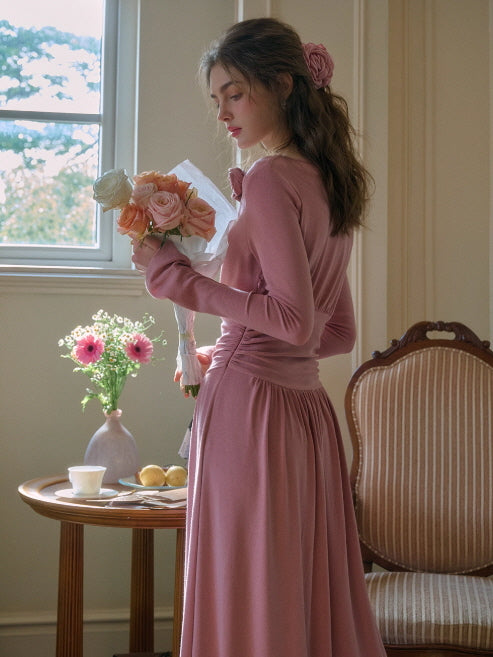 Blush Rose Draped Long Dress