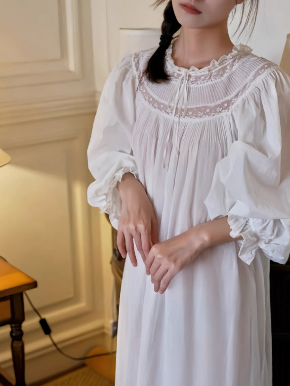 Whispering Lace Vintage Long-Sleeve Nightgown