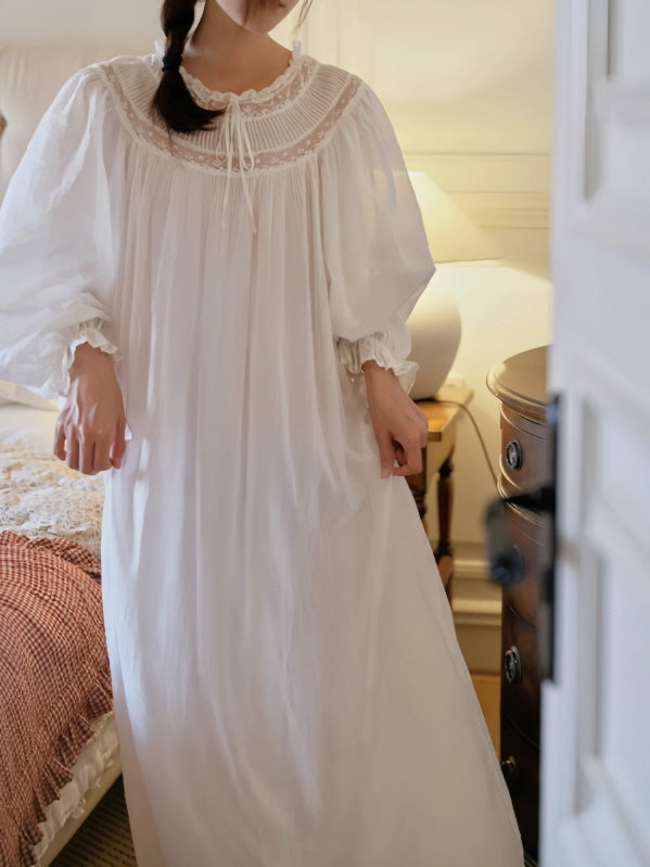 Whispering Lace Vintage Long-Sleeve Nightgown