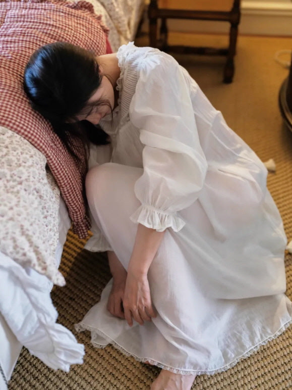 Whispering Lace Vintage Long-Sleeve Nightgown