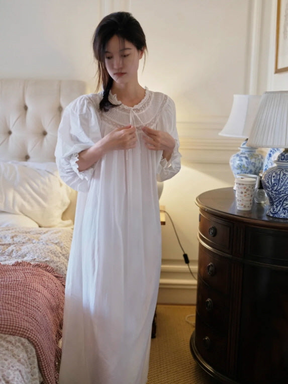 Whispering Lace Vintage Long-Sleeve Nightgown