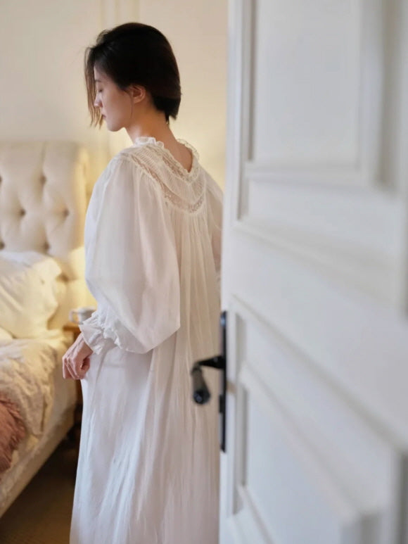 Whispering Lace Vintage Long-Sleeve Nightgown
