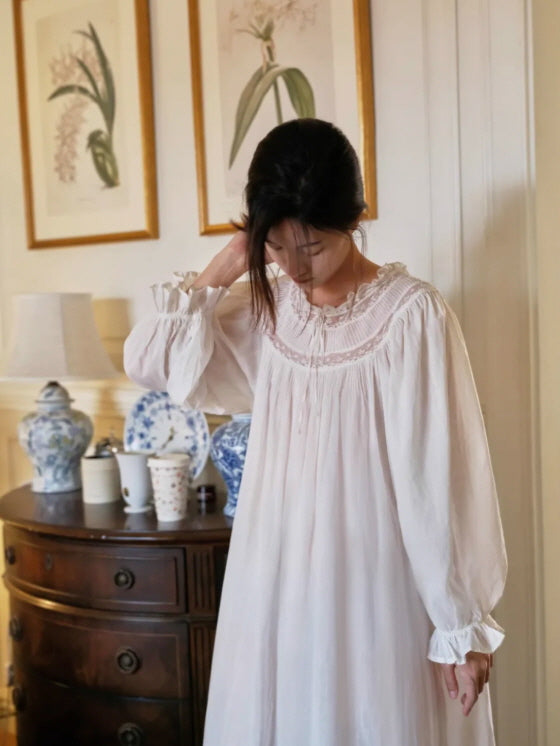 Whispering Lace Vintage Long-Sleeve Nightgown