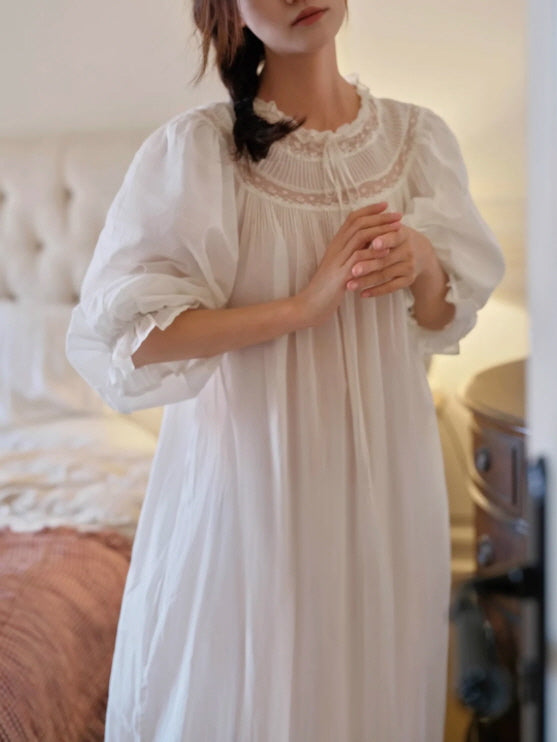 Whispering Lace Vintage Long-Sleeve Nightgown