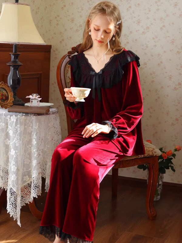 French Retro Velvet Princess Loungewear Set
