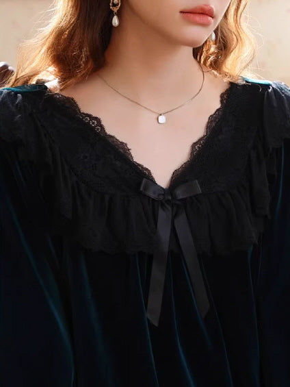 French Retro Velvet Princess Loungewear Set