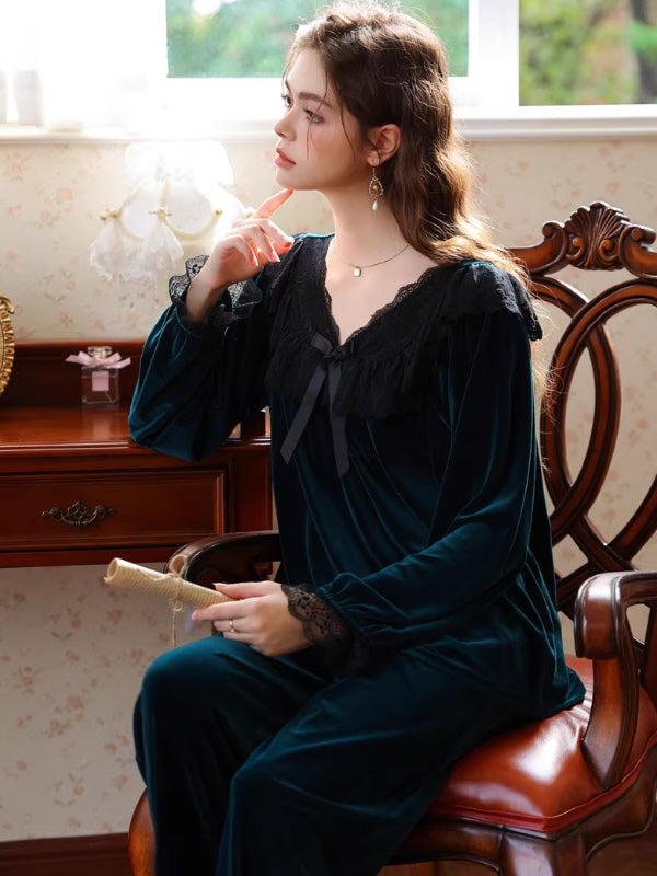 French Retro Velvet Princess Loungewear Set