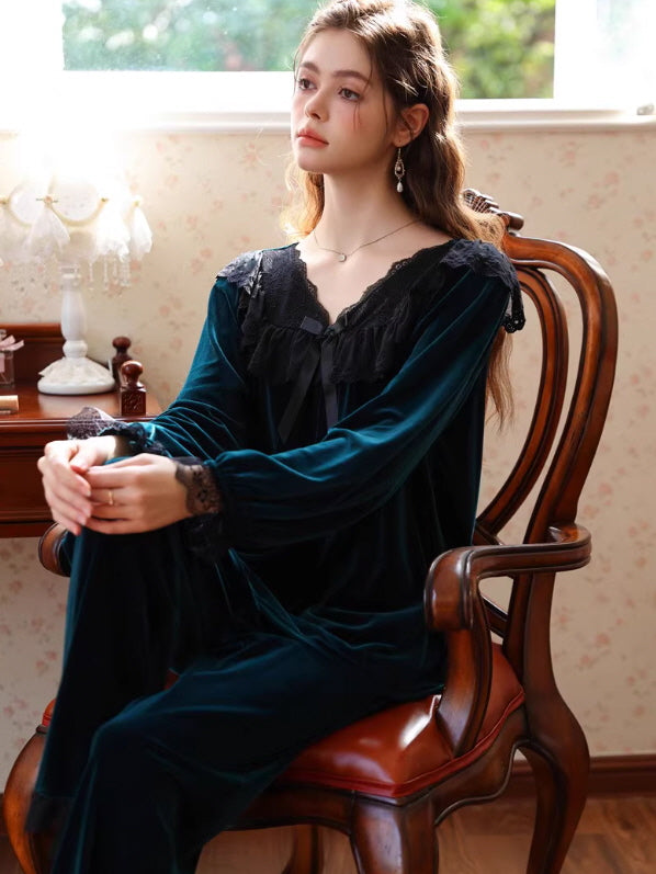 French Retro Velvet Princess Loungewear Set