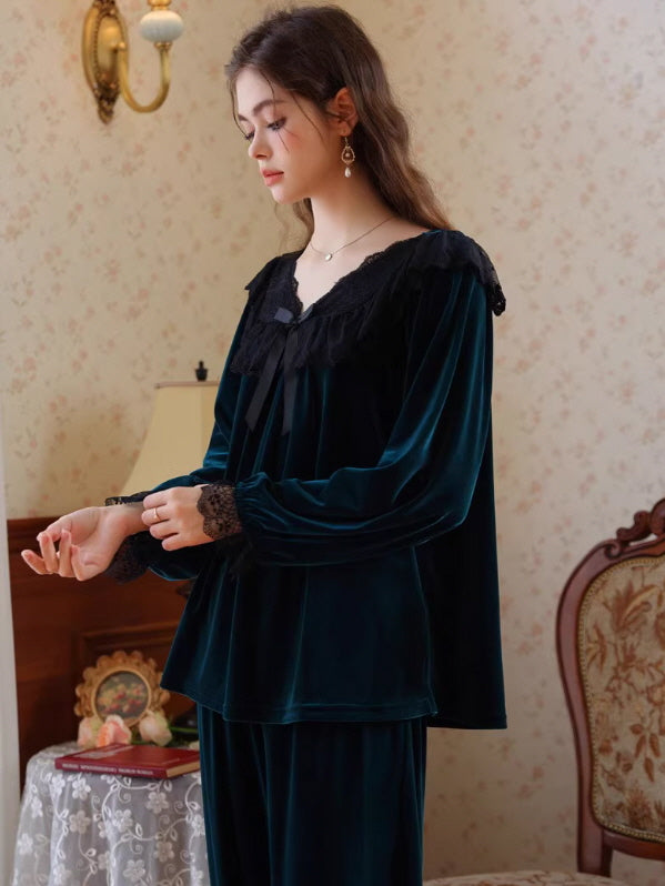 French Retro Velvet Princess Loungewear Set