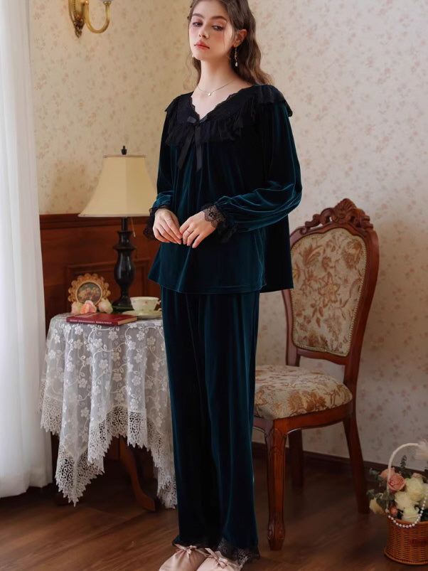French Retro Velvet Princess Loungewear Set