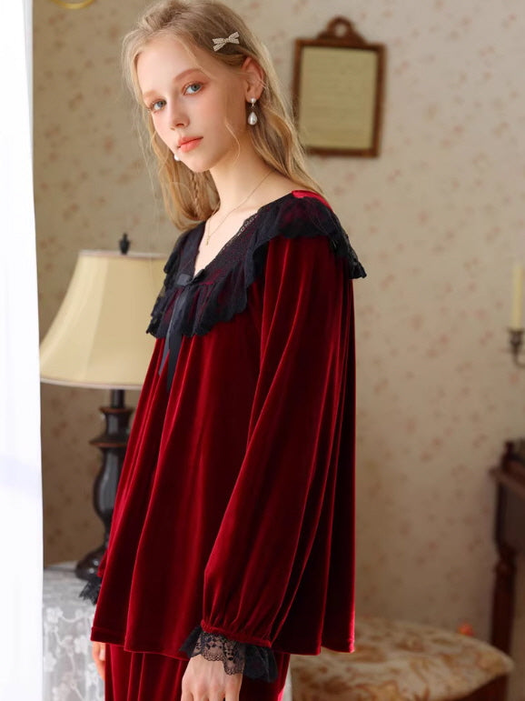 French Retro Velvet Princess Loungewear Set