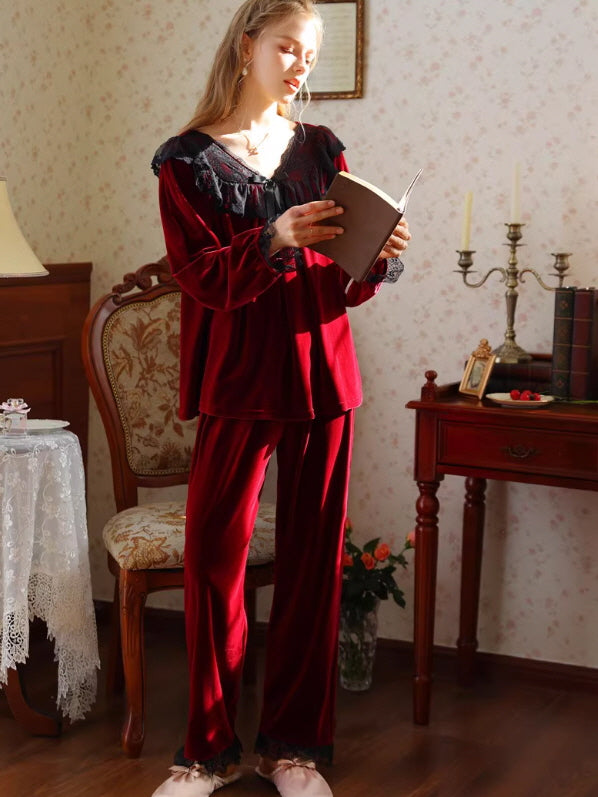 French Retro Velvet Princess Loungewear Set