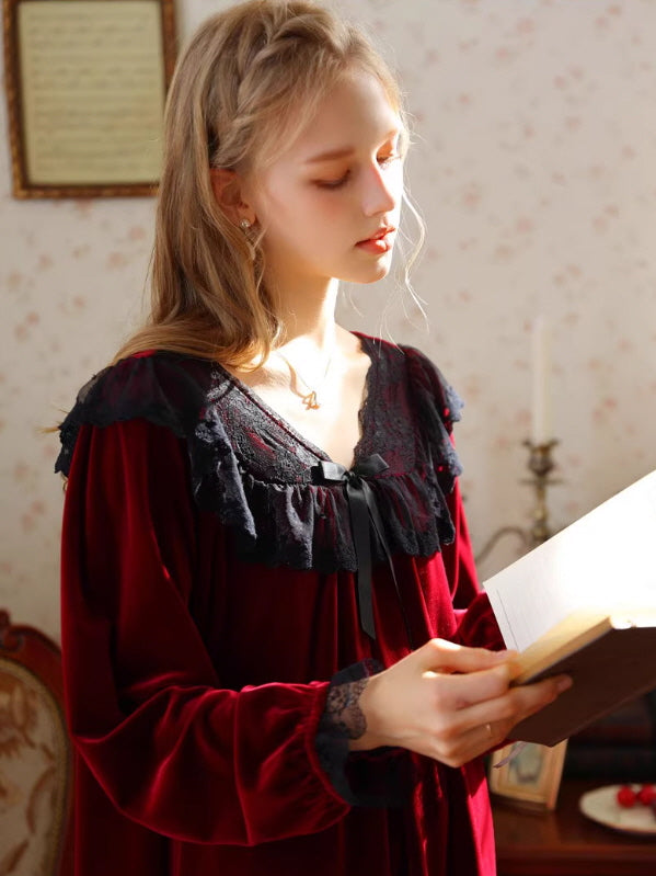 French Retro Velvet Princess Loungewear Set