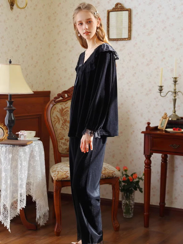 French Retro Velvet Princess Loungewear Set