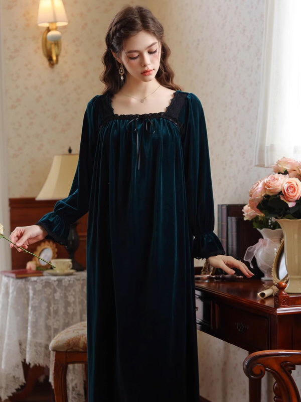 French Retro Velvet Princess Nightgown