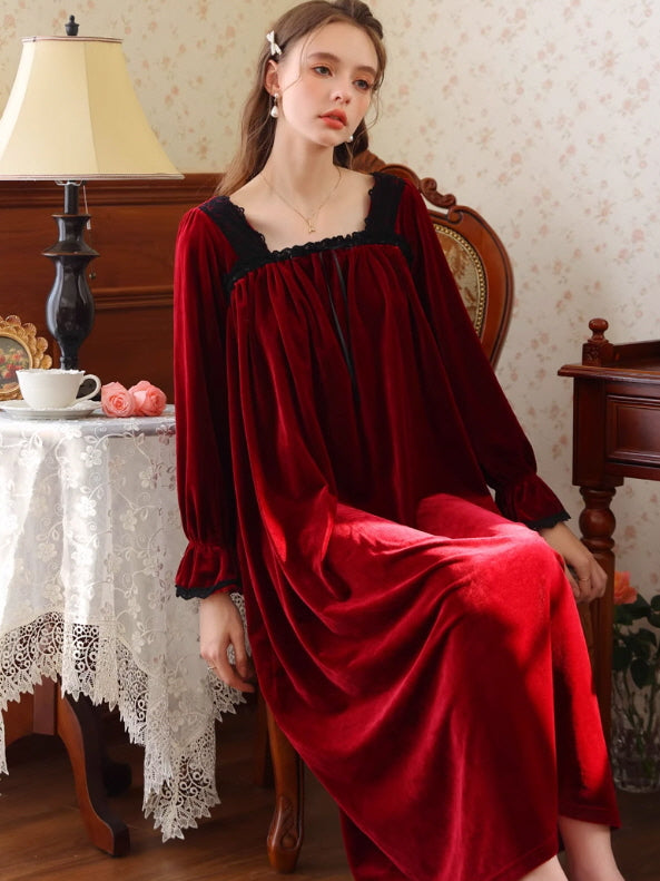 French Retro Velvet Princess Nightgown