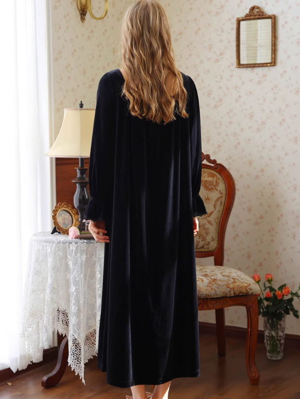 French Retro Velvet Princess Nightgown