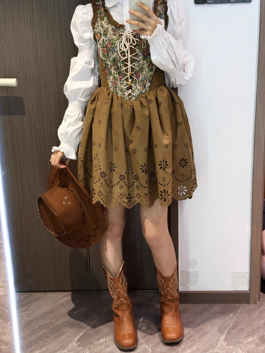 Wildflower Tapestry Lace-Up Prairie Dress