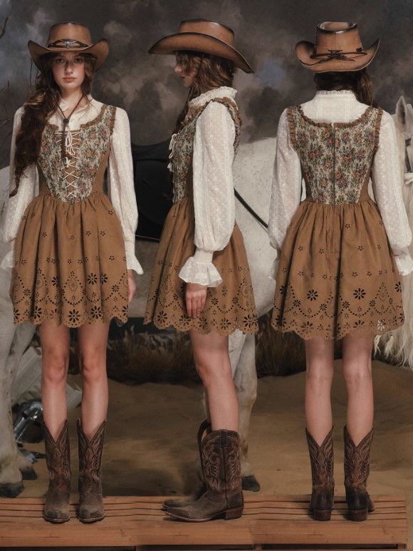 Wildflower Tapestry Lace-Up Prairie Dress