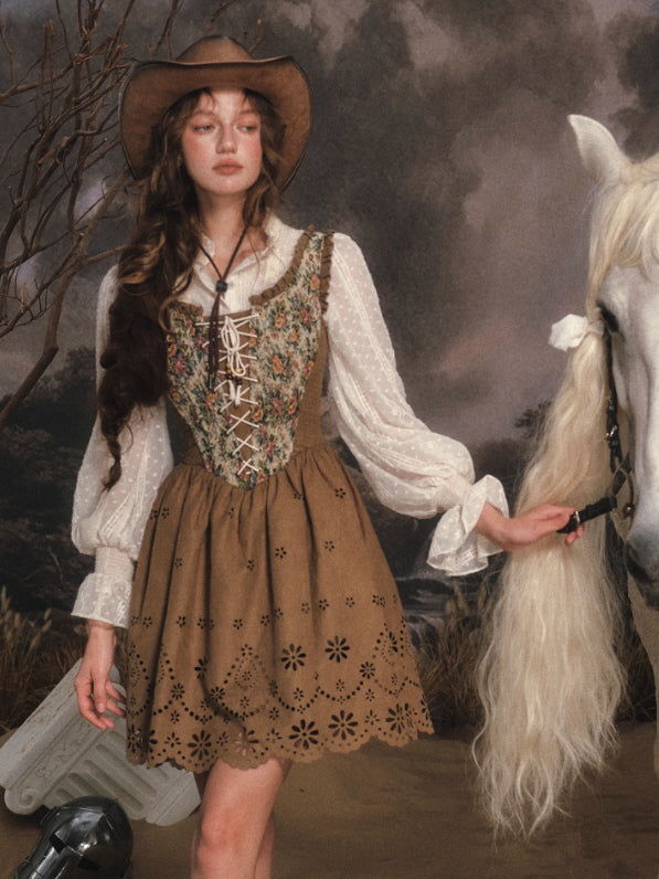 Wildflower Tapestry Lace-Up Prairie Dress