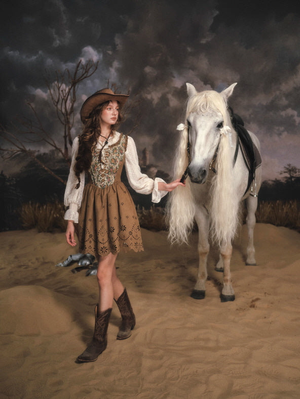 Wildflower Tapestry Lace-Up Prairie Dress