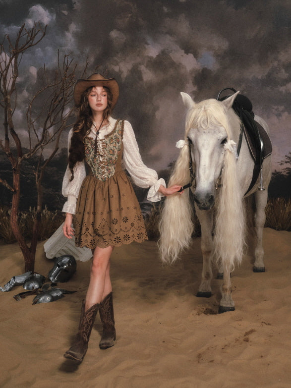 Wildflower Tapestry Lace-Up Prairie Dress