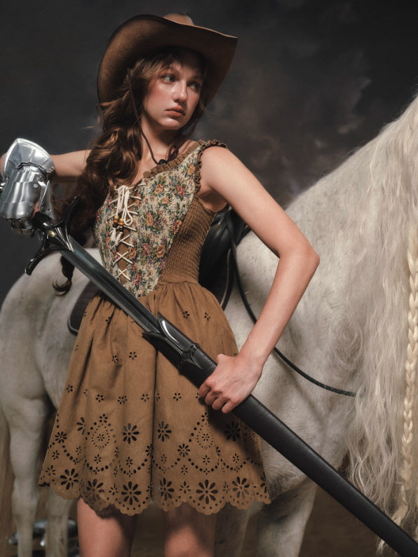 Wildflower Tapestry Lace-Up Prairie Dress