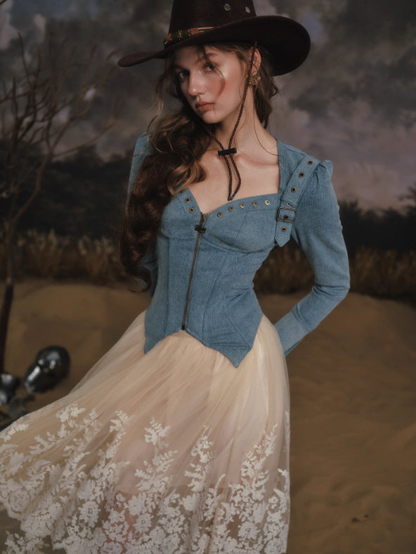 Denim Knight Corset, In-stock / XS Denim Knight Corset, In-stock / XS
