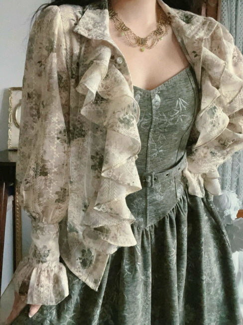 Forest Whispers Vintage Jacquard Dress