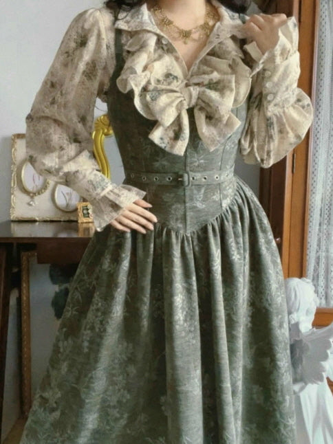 Forest Whispers Vintage Jacquard Dress