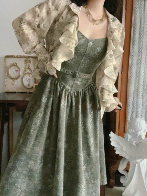 Forest Whispers Vintage Jacquard Dress