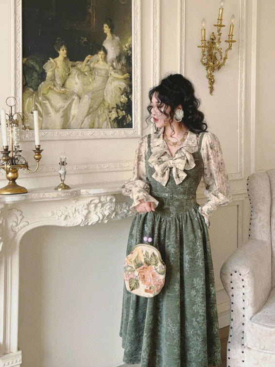Forest Jacquard Vintage Dress –– Cottagecore Vintage Aesthetic Outfit