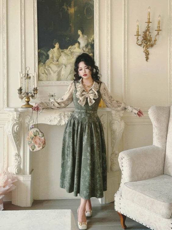 Forest Whispers Vintage Jacquard Dress