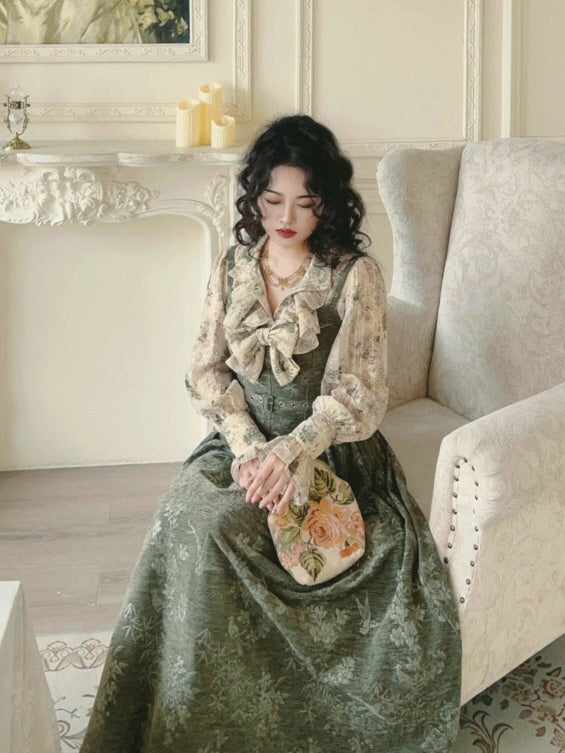 Forest Whispers Vintage Jacquard Dress