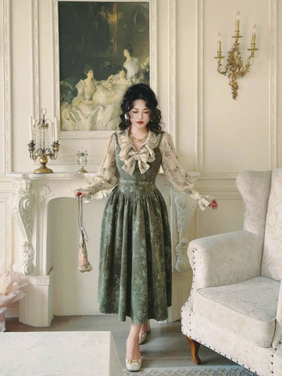 Forest Whispers Vintage Jacquard Dress