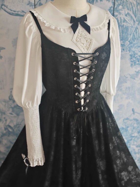 Black Lace-Up Velvet Corset Dress Vintage | Cottagecore Aesthetic Outfit Dress / S Black Lace-Up Velvet Corset Dress Vintage | Cottagecore Aesthetic Outfit Dress / S
