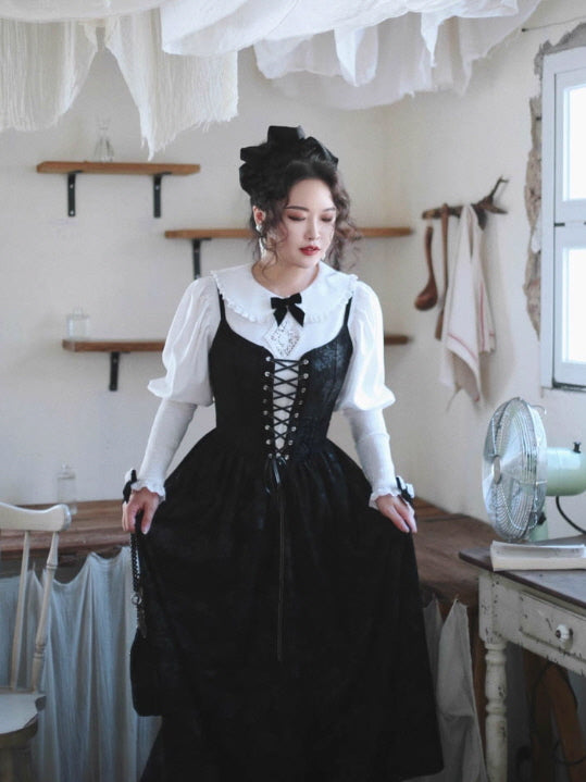 Black Lace-Up Velvet Corset Dress Vintage | Cottagecore Aesthetic Outfit Dress / S Black Lace-Up Velvet Corset Dress Vintage | Cottagecore Aesthetic Outfit Dress / S